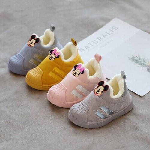 Disney childrens cartoon Mickey Mouse soft-soled casual shoes plus velvet warm cotton shoes sports shoes shoes boys and girls