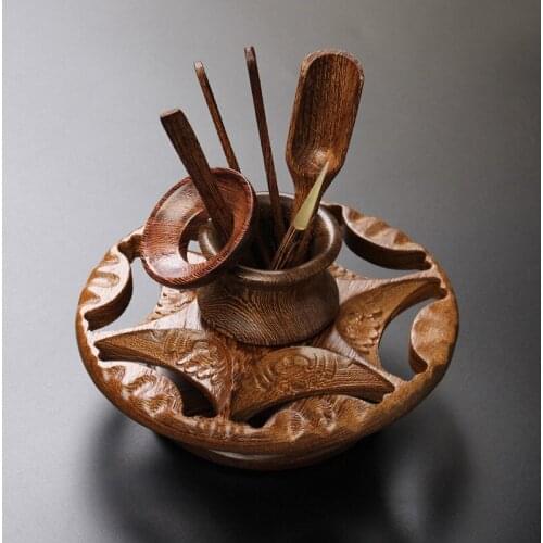 Rotating Cup Holder Tea Ceremony Six Items Solid Wood Set Ebony Tea Cup Shelving Table Tea Set Tea Ceremony Accessories