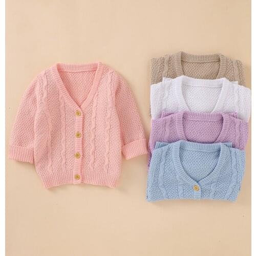 Infant Baby Girls Knitted Cardigan Coats Solid Color Long Sleeve V-neck Warm Jacket Baby Girl Sweater Outerwear Fall Winter