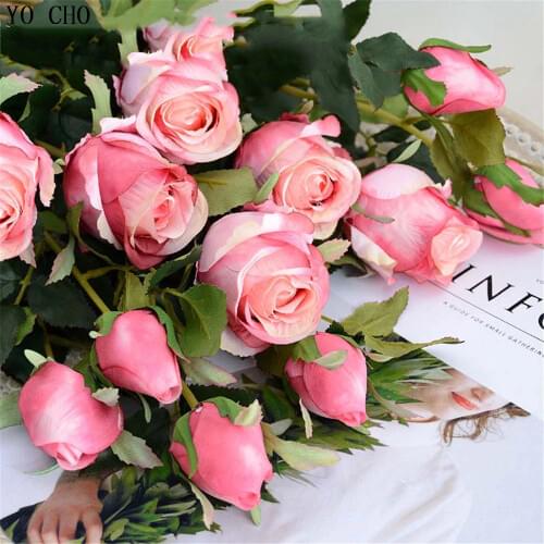 YO CHO Home Decoration Accessories Chrisma Silk Roses Artificial Flowers Leaves Flores Autumn Decoration Peony Fake Flowers