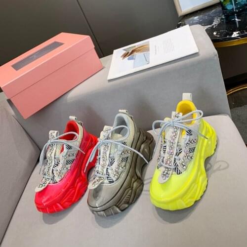 Woman Chunky Shoes Heels Unique Design Luxury Brand High Platform Punk Crystal Height Increasing Genuine Leather Thick Sole 2021