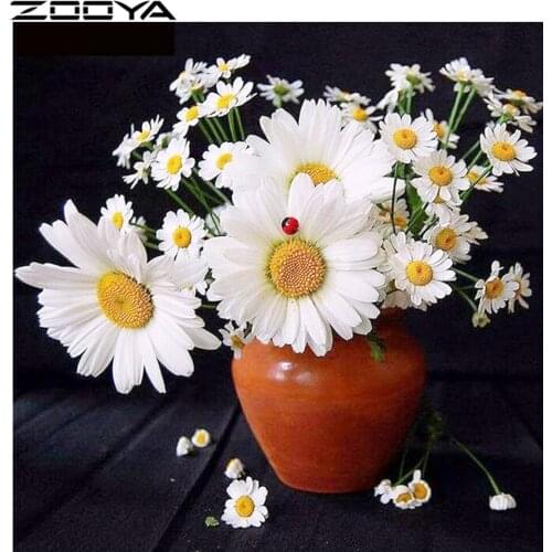 ZOOYA Diamond Embroidery Cross-Stitch Kits White Daisy In A Vase 5d DIY Diamond Painting Embroidered With Rhinestones R722