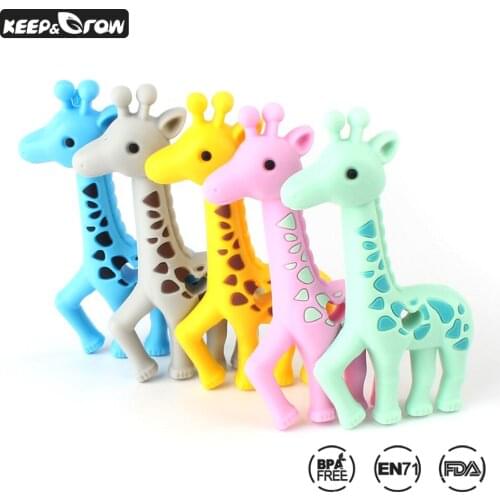 10pcs Cute Giraffe Baby Teether Silicone Baby Teething Toys Funny Necklace Pacifier Pendants Food Grade Baby Silicone Teethers