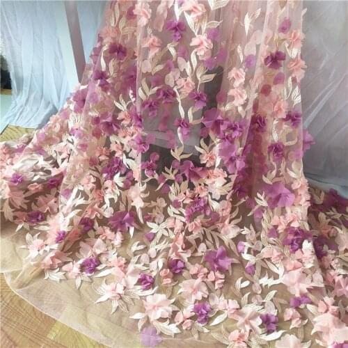 130cm 0.5m/lot Thicken Customized Pink-purple/White Chiffon Flower Lace Fabric DIY Sewing Wedding Fabric Cloth X850