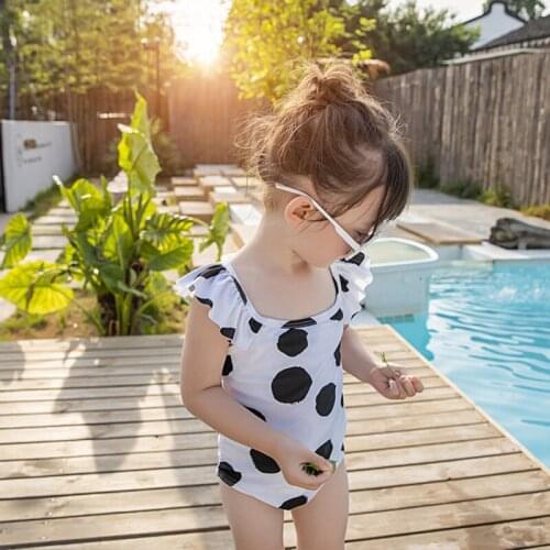 2021 Dots Swimsuit Baby Girl Cute One Piece Kids Swimwear Sport Beach Children Bathing Suits Summer Infant Clothes Cap Free