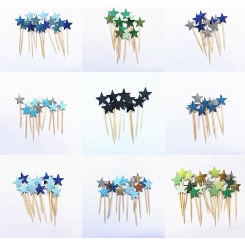 40pcs bule Glitter Star Cupcake Toppers bule Party Supplies Twinkle Little Star Party 1st Birthday Wedding New Years Eve Party