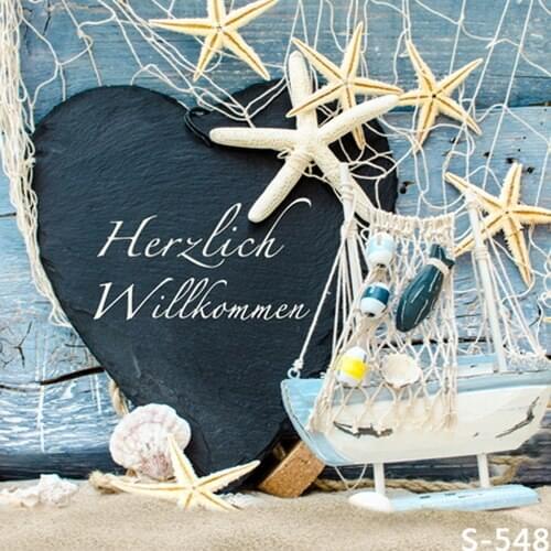 5*7ft Ivory Starfish Photography Background Backdrops Sweetheat Heart Light Blue Stone Background for Children Photos