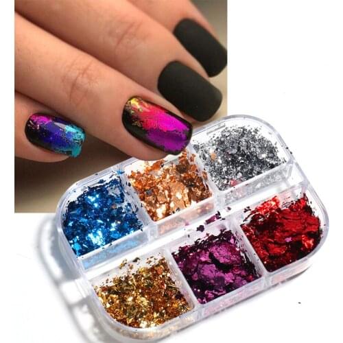 6 Colors Aluminum Nail Foil Glitter Sequins Gold Red Irregular Flakes Shiny Paper Paillette Sets Nail Art Decorations NFCBY-1