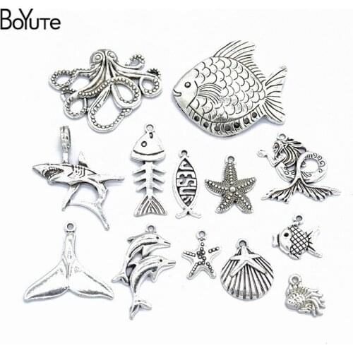 BoYuTe Mix 13 Styles Tibetan Silver Marine Animal Fish Pendant Charms for Jewelry Making Factory Direct Wholesale