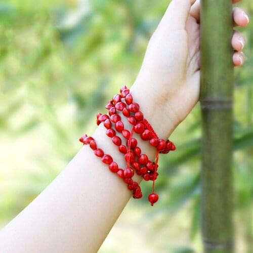 Handwoven lucky red string charm bracelet women men red bean acacia bean bracelet-shaped beads couple fashion friendship jewelry