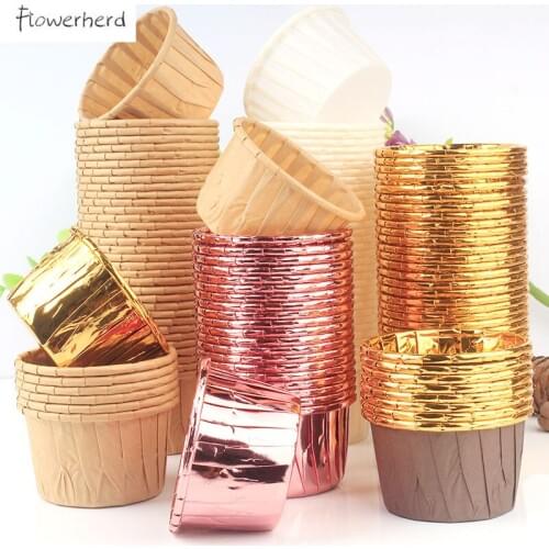 50pcs Curling Cup Roll Cake Paper Cup Christmas Cake Decorations Gold Silver Coating Baking Paper Cup Muffin Cup Cupcake Tools