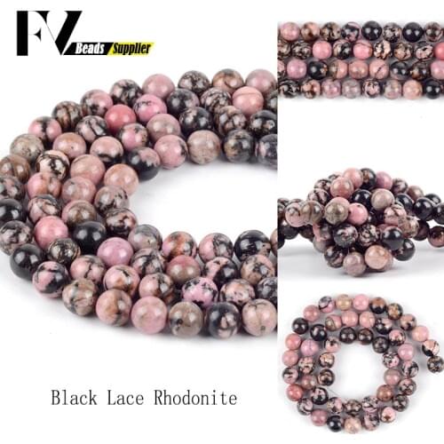 4mm-10mm Round Black Lace Rhodonite Beads Accessories Natural Stone Beads for Jewelry Making Diy Women Men Bracelets Needlework