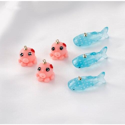 2021 Ocean style 50pcs/lot cartoon cute Shark octopus shape resin beads diy jewelry earring/garment pendant accessory