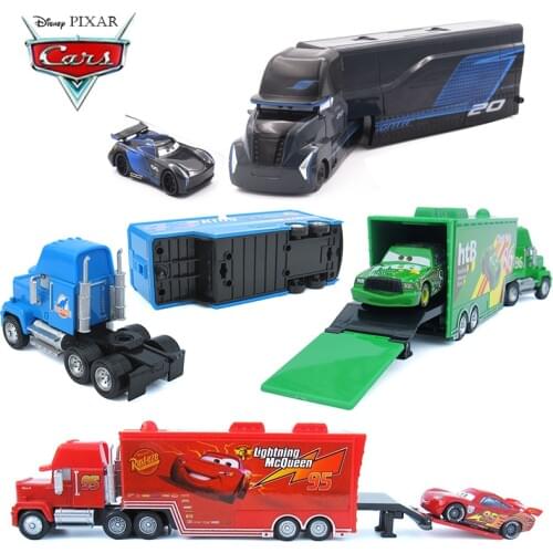 Disney Pixar Cars 2PCS Truck+Car METAL Diecast car Disney #95 McQueen Mack Truck The King Chick Hick toys for Children boys