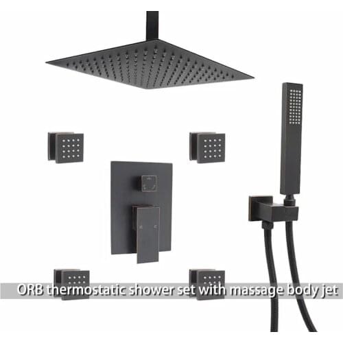 Shower System Ceiling Shower Faucet Set with 12" Rain Shower Head Set and Body Jets (Oil Rubbed Bronze)
