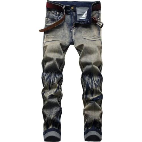Stretch Fit Denim Jeans Pants for Men Nostalgic Vintage Straight Long Jeans Good Quality Men Cotton Autumn Blue Denim Pants 42