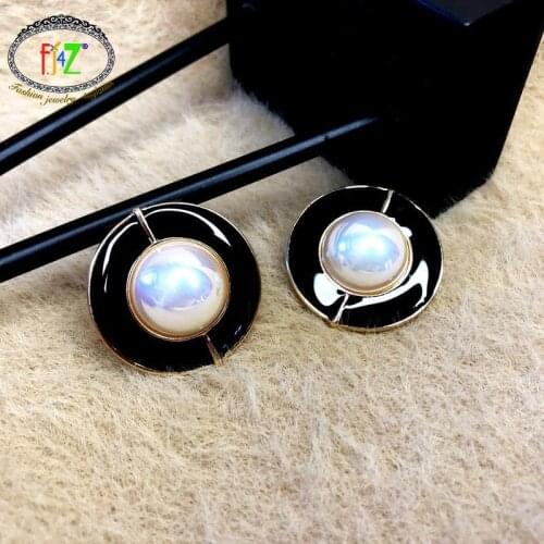 F.J4Z Trend Earrings for Women 2021 Enamel Round Simulated Pearl Statement Earring Bridal Jewelry boucles d'oreilles