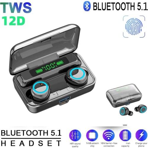 F9-3 TWS Bluetooth Earphone V5.1 12D Stereo Wireless Headphones Sport Waterproof Earphones Mini True Earbuds Headsets 3000mah