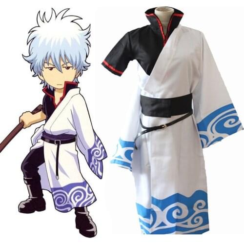 Anime Gintama Cosplay Costumes Sakata Gintoki Cosplay Costume Kimono Halloween Carnival Party Silver Soul Cosplay Costume Wigs