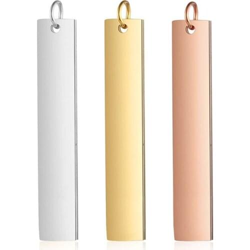 3pcs/lot Gold Rose Gold Color Stainless Steel Bar Pendant for making Necklace DIY Engraving Name Necklace Titanium Steel