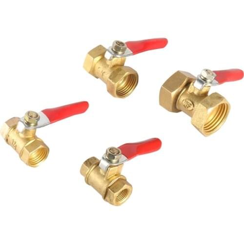 Brass Ball Valve 1/4” 1/8" 3/8" 1/2" Female to Female BSP Thread with Red Lever Handle Copper Switch Joint Pipe Fittings Adapter