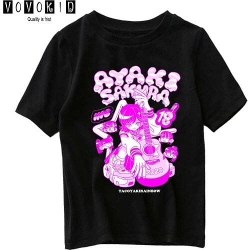 Summer Girl Boy Cute Gothic Style Korea pop E-girl guitar print Drak Streetwear T-shirt Chlidren Top Baby T Shirt Cartoon Shirt