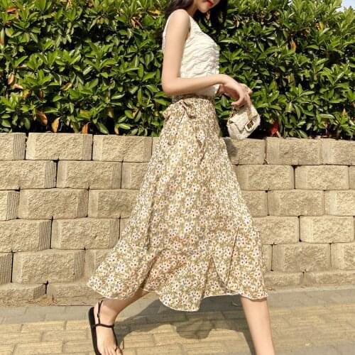 2021 Summer Chiffon One-piece Skirt Female Lace Beach Skirt Irregular Fairy Skirt Fishtail Chiffon Floral Skirt