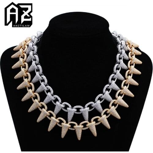 AZ Ins Hot Luxurious Hip Hop Big Rivet Chain Iced Out Necklace Long Chain Link Choker For Men Rapper’s Necklace Goth Jewelry