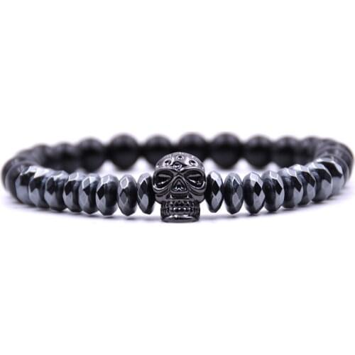 Micro Inlaid Hao Stone Charm Bracelet Mens Pave CZ Punk Skull Beads Fashion Bracelet Ladies Jewelry Gift
