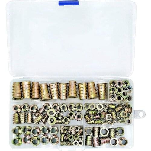 120 Piece Metric Thread Insert Nut Type Tool Kit For Wood Furniture Zinc Alloy Furniture Bolt Fastener Connector Hex Socket Scre