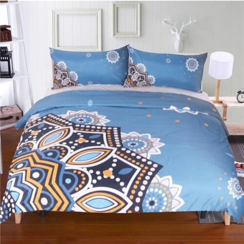 Bedding Set 3D Bronze flower Gradient Duvet Cover and Pillowcase Indian Style Blue floral print Exotic Bedclothes Multi Sizes