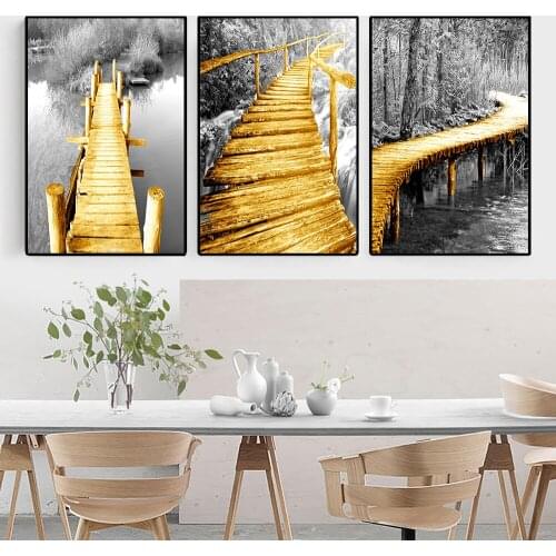 Wooden Bridge Landscape Canvas Painting Nordic Posters and Prints Wall Art Picture for Living Room Decor No Frame