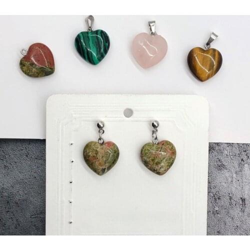 Natural original mechanism pattern love stone material diy literary fan earrings earrings accessories necklace pendant