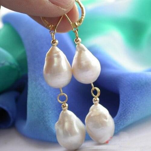 New Arrival Favorite Pearl Jewelry 18mm White Drip Keshi Reborn Freshwater Pearl 14K/20 Gold Hook Dangle Earrings Lady Gift