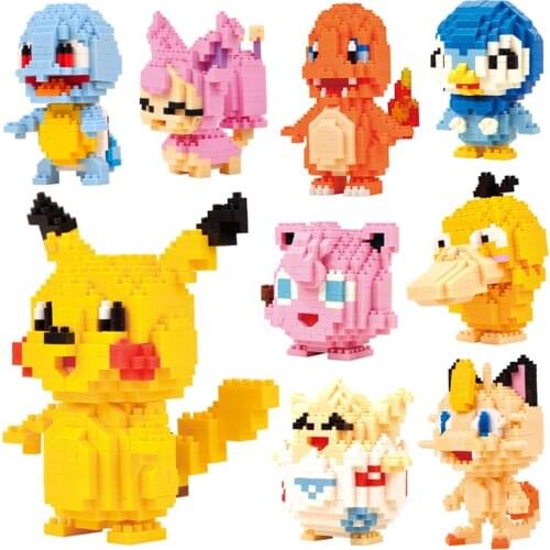 New Styles Pokemon Blocks Pikachu Figure Bulbasaur Charmander Squirtle Small Building Animal Model Education Game Graphics Gift