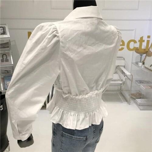 Turn Down Collar Long Sleeve Solid Blouse Women Slim Fit Draped Design Ol Blusas Spring 2021 New Shirt Feminino