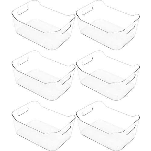 Refrigerator Organizer Bins 6 Pack - Clear Small Plastic Fridge Organizer with Handle for Freezer, Cabinet, Cupboard