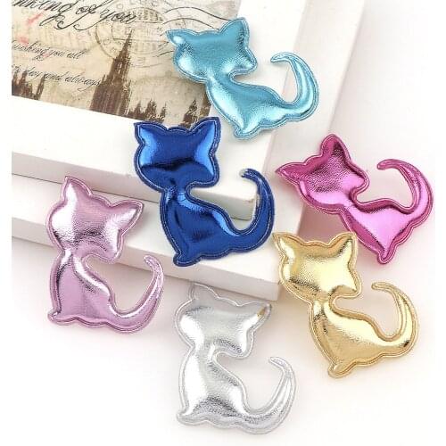 10Pcs/bag Cute Candy Color PU Fabric Cartoon Cat Clothing Patches DIY Garment Craft Accessories Cloth Patch 4.3*4.5cm