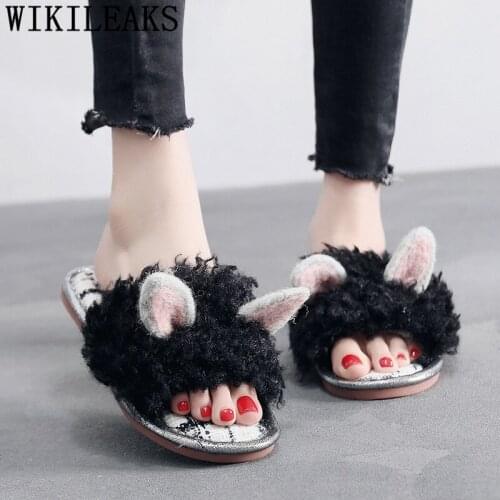 Plush slippers cute slippers ladies flat shoes women fashion designer slides for women spring plush womens slippers outdoor