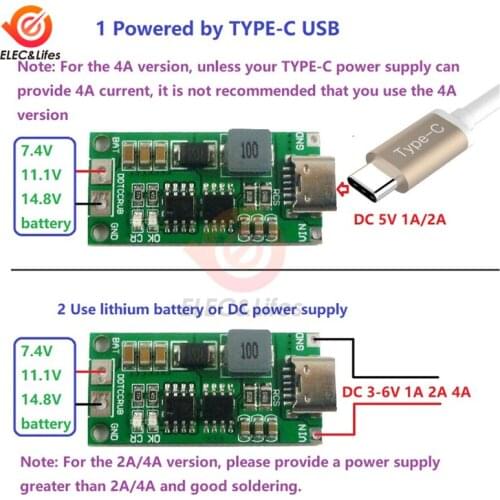 2S 3S 4S 1A 2A 4A Type-C To 8.4V 12.6V 16.8V Step-Up Boost LiPo Polymer Li-Ion Charger 7.4V 11.1V 14.8V 18650 Lithium Battery
