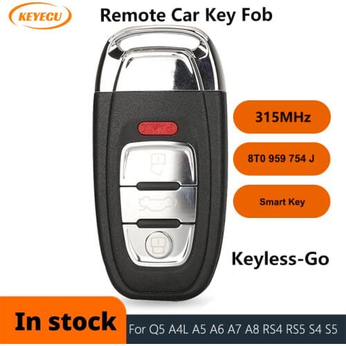 KEYECU Keyless-Go Smart Remote Control Car Key With 3+1 4 Buttons 315MHz - FOB for Audi Q5 A4L, P/N: 8T0 959 754 J , 8T0959754J