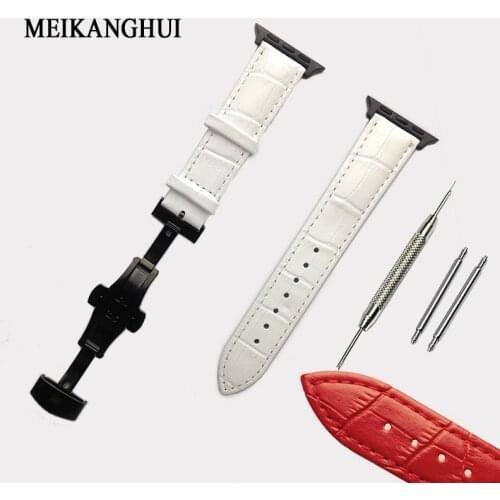 Genuine Leather Watchband + Adapters for iWatch Apple Watch 38mm Women bandjes Croco Band Wrist Bracelet Black Brown Red White