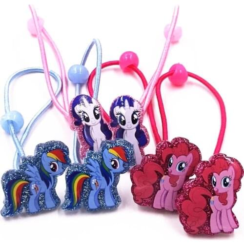 6pcs/lot Girl Lovely Unicorn Little Pony Horse Icon Resin Heart Shape Hair Band Baby Hair Rope Elastic Hair Accessories Headwear