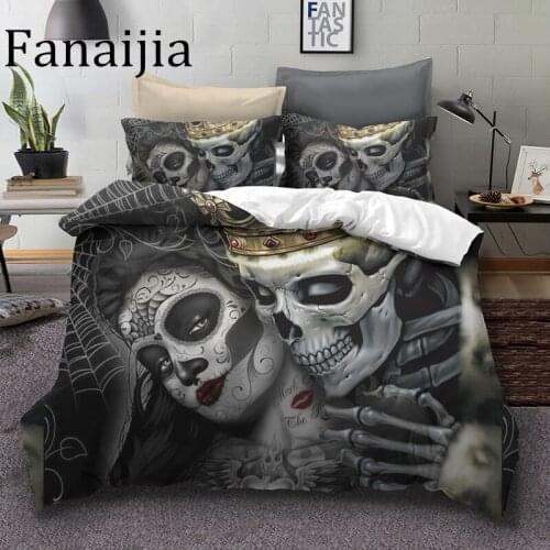 Sugar Skull Bedding Sets King Beauty Kiss Skull Duvet Cover Bed Set Bohemian Print Black Size Queen Bedline Bedclothes