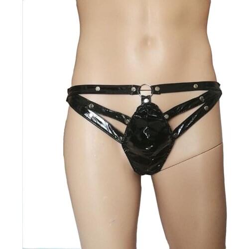 Sexy Men Patent Leather Bulge Pouch Brief Clubwear Cut Out PVC Vinyl Gay Fetish Panties Underwear Lingerie