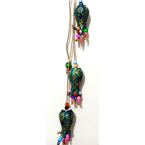 Evil Eye Beaded Gilded Embroidered Tulip Patterned Triple Wall Ornament