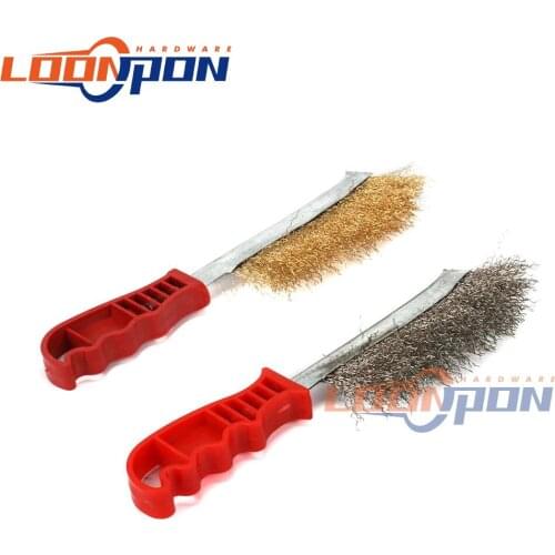 Copper Wire Brush 9" Copper plating Stainless Wire Brush with Plastic Handle for Paint Metal Remover Hand Tools 230X50mm 2Pcs
