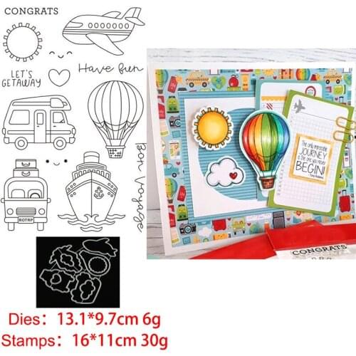 Balloon Airplane Stamp and Dies 2021 Transparent Clear Silicone Stamp Cutting Die Set for DIY Scrapbooking Photo Decorative
