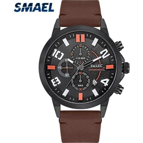 SMAEL Simple Style, Exquisite Quartz Movement Mens Watch, Waterproof Automatic Update Date, Leather Bracelet, Drop Resistance