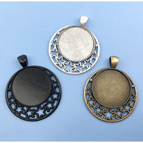 Mixed 18pcs 3 Styles 25mm Star Round Blank Bezel Pendant Trays Base Cabochon Settings Trays for Jewelry Making DIY Findings